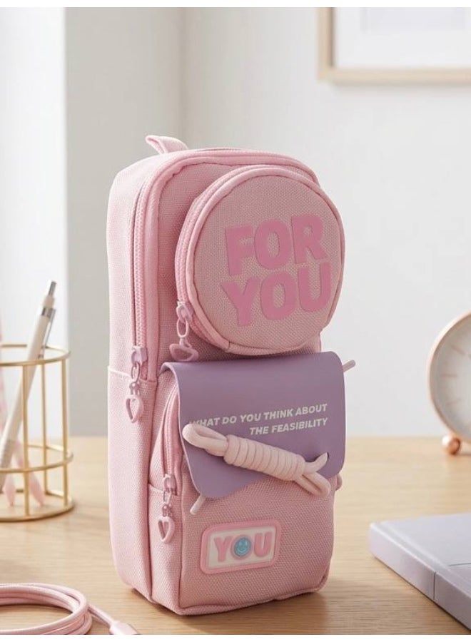 Cute Pink Pencil Case with Multiple Pockets for Girls, School Pouch Bag - Image 5
