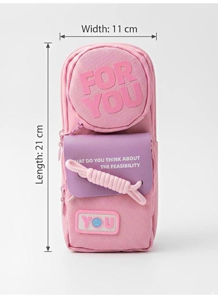 Cute Pink Pencil Case with Multiple Pockets for Girls, School Pouch Bag - Image 4