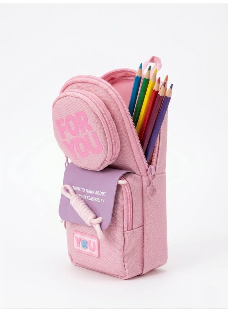 Cute Pink Pencil Case with Multiple Pockets for Girls, School Pouch Bag - Image 1