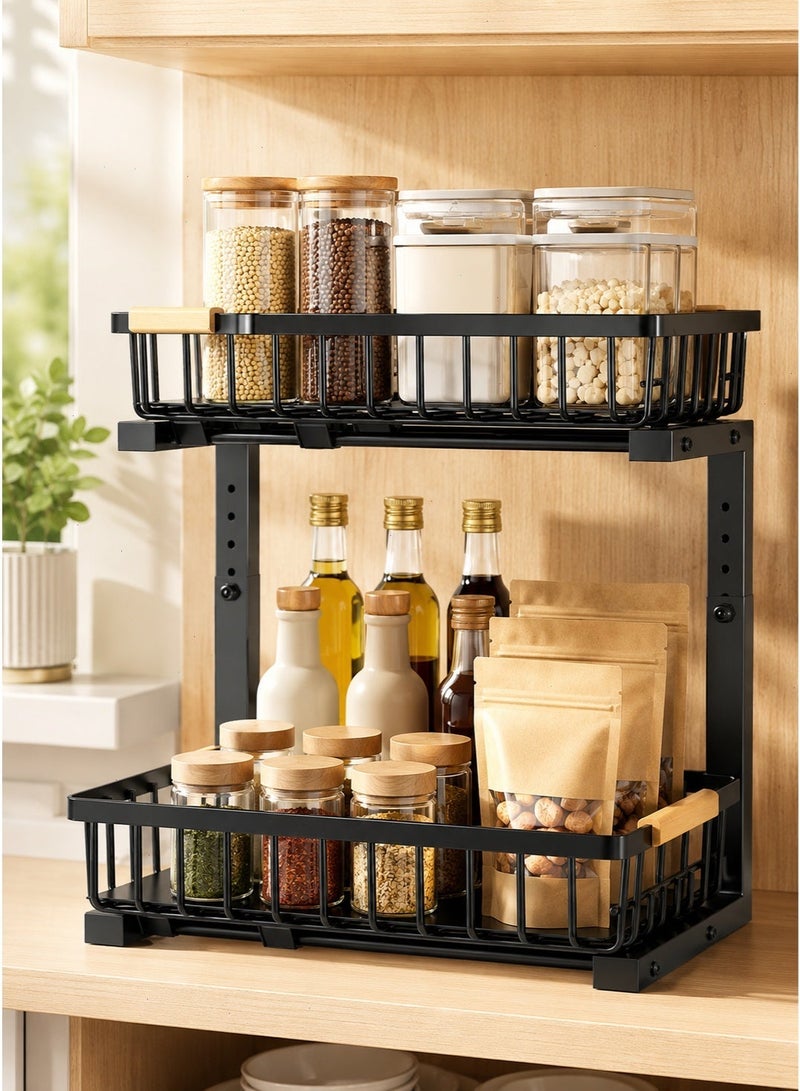 Spice Rack Organizer, 2-Tier Adjustable Carbon Steel Storage Rack, Space Saving Shelf for Kitchen Countertop, Pantry Condiment and Seasoning Arrangement - Image 4