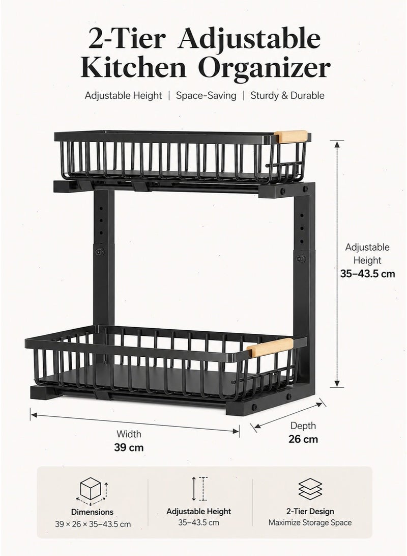 Spice Rack Organizer, 2-Tier Adjustable Carbon Steel Storage Rack, Space Saving Shelf for Kitchen Countertop, Pantry Condiment and Seasoning Arrangement - Image 3