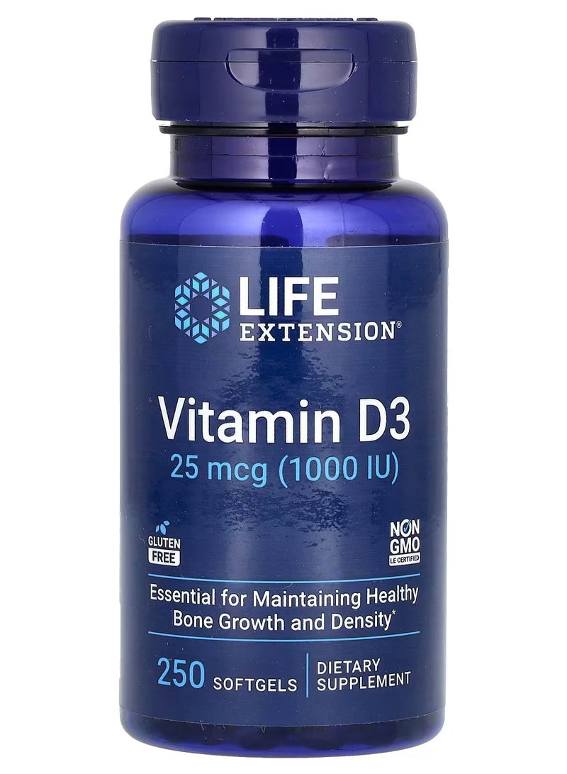 Life Extension, Vitamin D3, 25 mcg (1,000 IU), 250 Softgels - Image 1