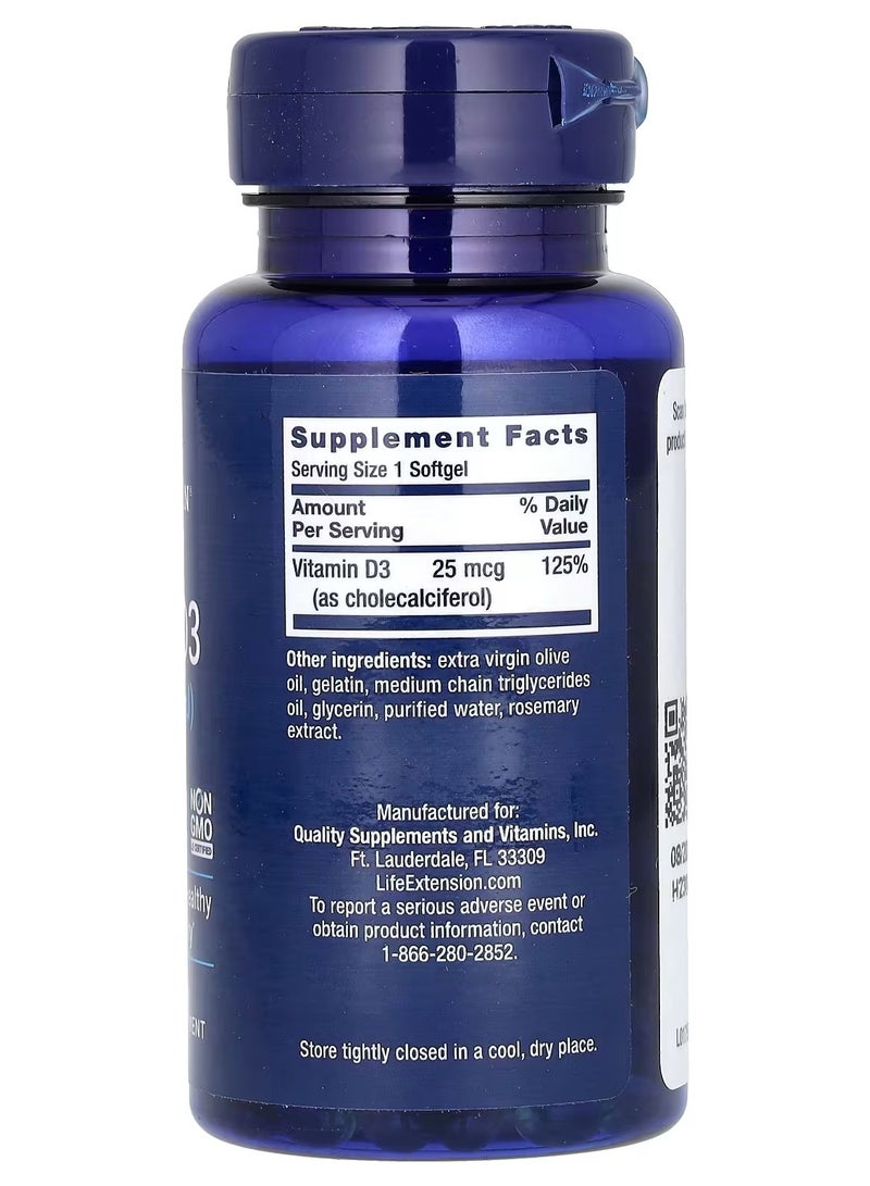 Life Extension, Vitamin D3, 25 mcg (1,000 IU), 250 Softgels - Image 2