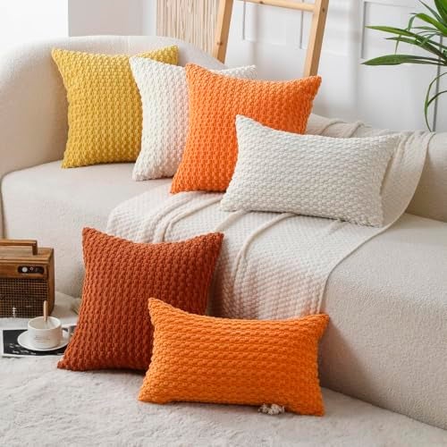 WOKANI Corduroy Cream White Throw Pillow Covers 18x18 Set of 2, Decorative Soft Boho Striped Decoration Pillowcases Modern Farmhouse Home Decor for Sofa Living Room Couch Bed - Image 2