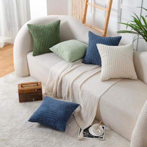 WOKANI Corduroy Cream White Throw Pillow Covers 18x18 Set of 2, Decorative Soft Boho Striped Decoration Pillowcases Modern Farmhouse Home Decor for Sofa Living Room Couch Bed - Image 3