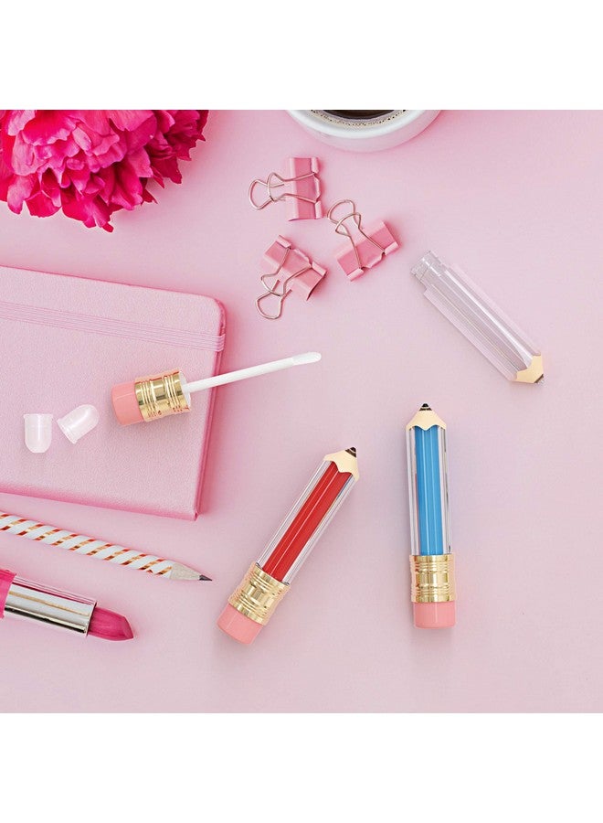 رونونز RONRONS 12 قطعة من أنابيب ملمع الشفاه على شكل قلم رصاص، أنابيب ملمع شفاه صغيرة فارغة على شكل قلم رصاص، حاويات أنبوب مرطب شفاه شفاف، زجاجة بلاستيكية قابلة لإعادة التعبئة للنساء والفتيات، هدايا، 5 مل - Image 2