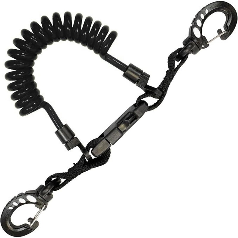 Scuba Choice Scuba Diving Shark Coil Lanyard with Snaps and Quick Release Buckles, Black - Image 1