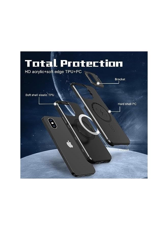 Generic - Magnetic Case For Iphone Xs Max Compatible With Magsafe 2 Layer Military Grade Structure Protection Built In Camera Ring Stand Cover For Iphone Xs Max Black - Image 1