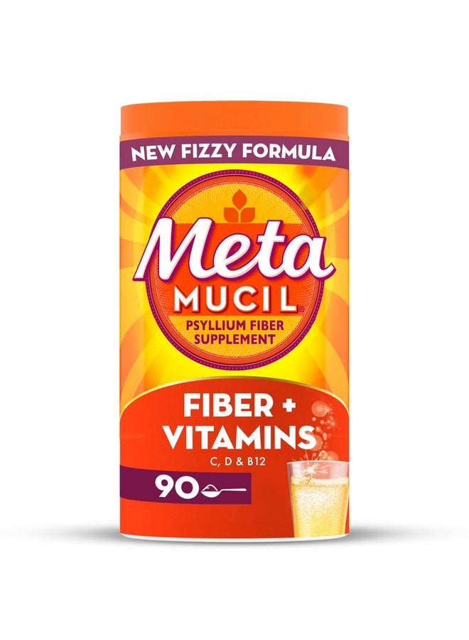 Health & Household Metamucil 4-In-1 Fiber + Vitamins C, D, & B12, Fizzy Fiber Powder, Psyllium Husk Fiber Supplement For Digestive Health, With Vitamins C & D For Immune Health, Vitamin B12, Citrus Flavored, 90 Servings - Image 1