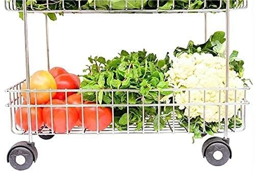 Touchcart عربة فواكه وخضروات من ستانلس ستيل وورلافي من توتش كارت، عربة تخزين مطبخ حديثة، رف ستيل ثلاثي العجلات، لون فضي - Image 2