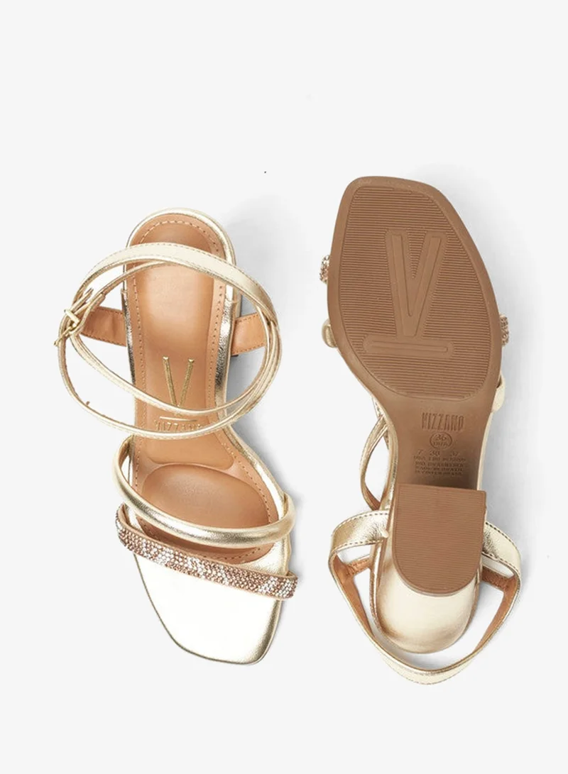 VIZZANO Golden Block Heel Sandals for Women – Stylish Ladies Heels Sandals for Everyday Wear for Women | Best Price UAE