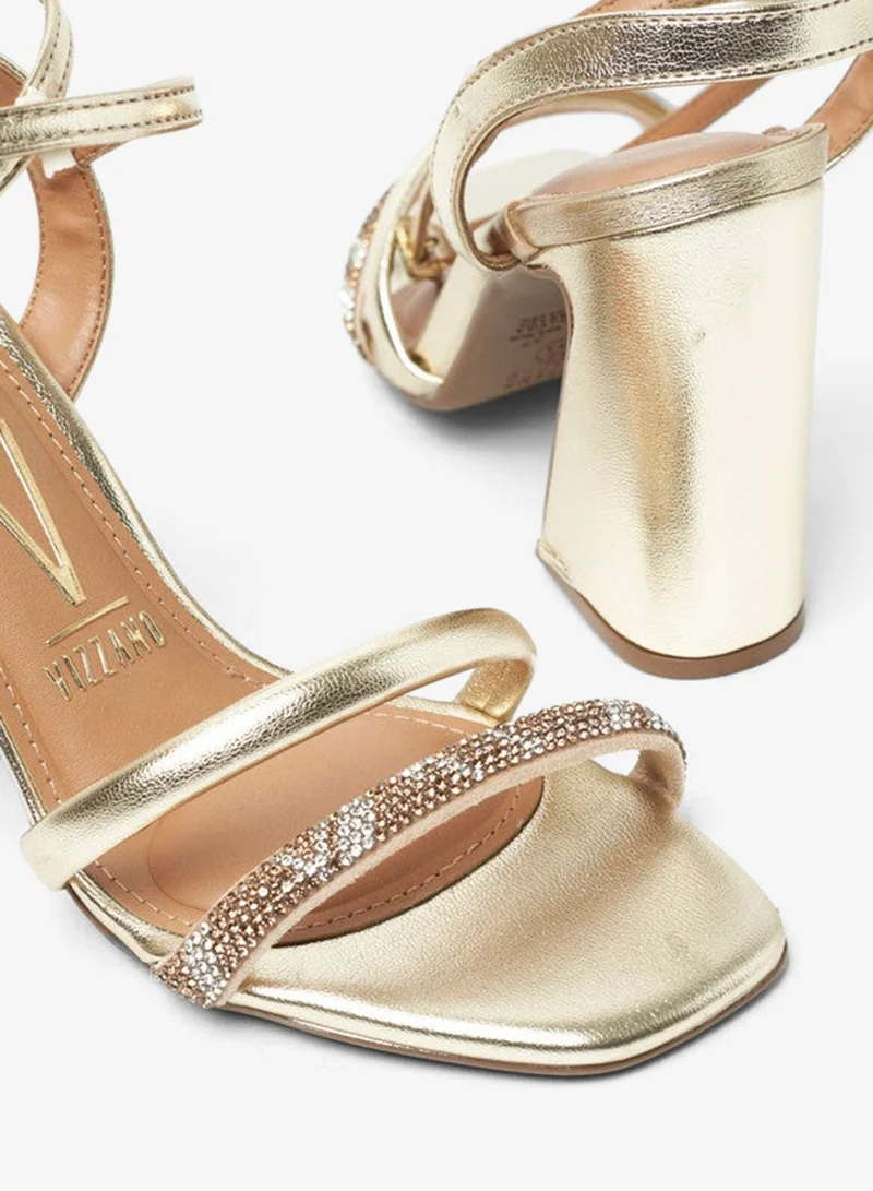 VIZZANO Golden Block Heel Sandals for Women – Stylish Ladies Heels Sandals for Everyday Wear for Women | Best Price UAE