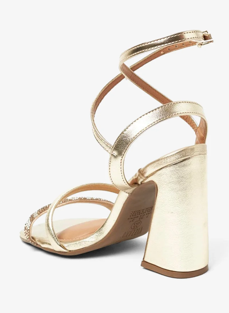 VIZZANO Golden Block Heel Sandals for Women – Stylish Ladies Heels Sandals for Everyday Wear for Women | Best Price UAE