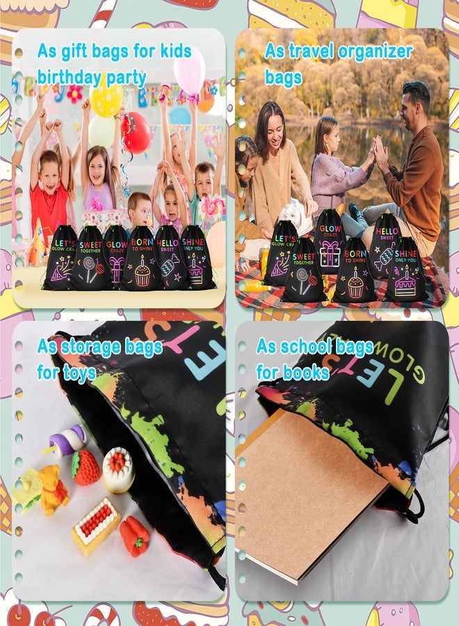 PERFQU 12 Pack Glow Party Supplies Favor Drawstring Bags for Kids' Birthday, Boys Girls Glow Neon Drawstring Backpack Bag as Loot and Goodie bags for Gifts, Treat, Candy or Theme Birthday Party Decorations - Image 5