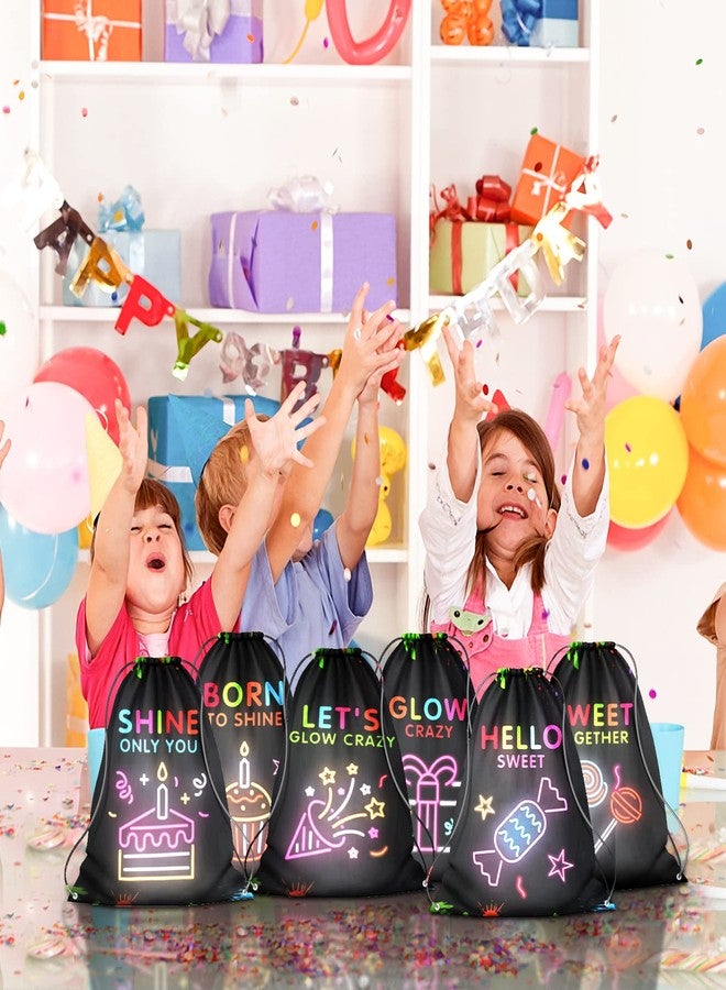 PERFQU 12 Pack Glow Party Supplies Favor Drawstring Bags for Kids' Birthday, Boys Girls Glow Neon Drawstring Backpack Bag as Loot and Goodie bags for Gifts, Treat, Candy or Theme Birthday Party Decorations - Image 2