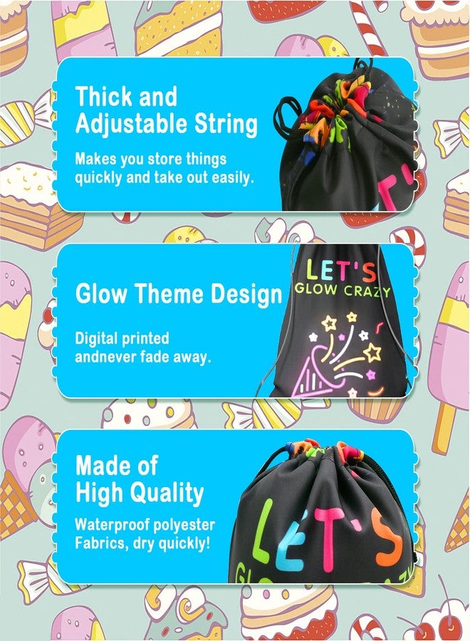 PERFQU 12 Pack Glow Party Supplies Favor Drawstring Bags for Kids' Birthday, Boys Girls Glow Neon Drawstring Backpack Bag as Loot and Goodie bags for Gifts, Treat, Candy or Theme Birthday Party Decorations - Image 3