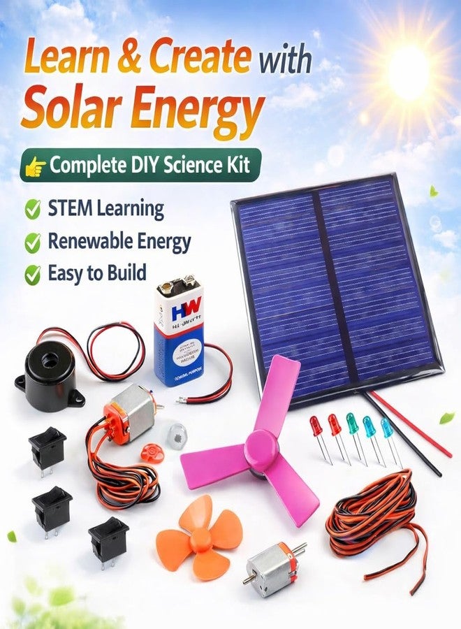 VITSZEE CHEMICALS FERTILIZERS VITSZEE DIY Solar Bettery Experiment Kit for Kid Educational DIY Science Project Kit | School Experiment, Physics Practical (Solar Plate, Bettery, Sound Buzzer, LEDs, Toy Motor, Fan, Switch, Wire) - Image 2