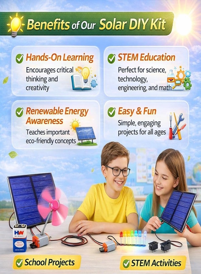 VITSZEE CHEMICALS FERTILIZERS VITSZEE DIY Solar Bettery Experiment Kit for Kid Educational DIY Science Project Kit | School Experiment, Physics Practical (Solar Plate, Bettery, Sound Buzzer, LEDs, Toy Motor, Fan, Switch, Wire) - Image 5