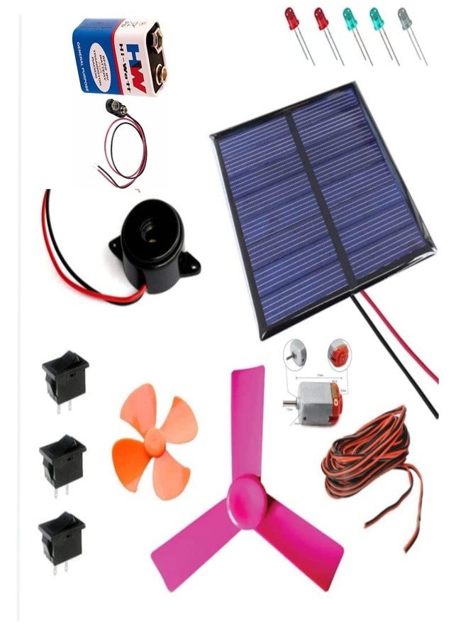 VITSZEE CHEMICALS FERTILIZERS VITSZEE DIY Solar Bettery Experiment Kit for Kid Educational DIY Science Project Kit | School Experiment, Physics Practical (Solar Plate, Bettery, Sound Buzzer, LEDs, Toy Motor, Fan, Switch, Wire) - Image 1