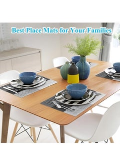 Glitzn Rectangular Crossweave Woven NonSlip Insulation HeatResistant Waterproof Stain Resistant Washable Placemat for Dining Kitchen Table Gray Black 4  - Image 3