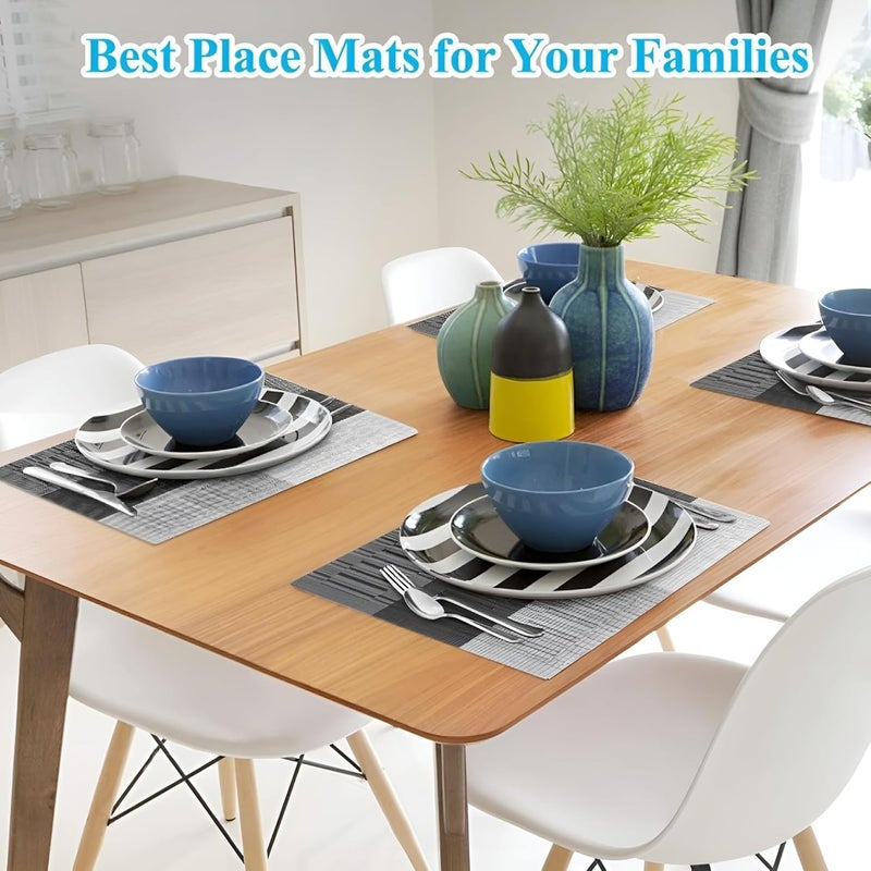 Glitzn Rectangular Crossweave Woven NonSlip Insulation HeatResistant Waterproof Stain Resistant Washable Placemat for Dining Kitchen Table Gray Black 4  - Image 3