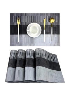 Glitzn Rectangular Crossweave Woven NonSlip Insulation HeatResistant Waterproof Stain Resistant Washable Placemat for Dining Kitchen Table Gray Black 4  - Image 1