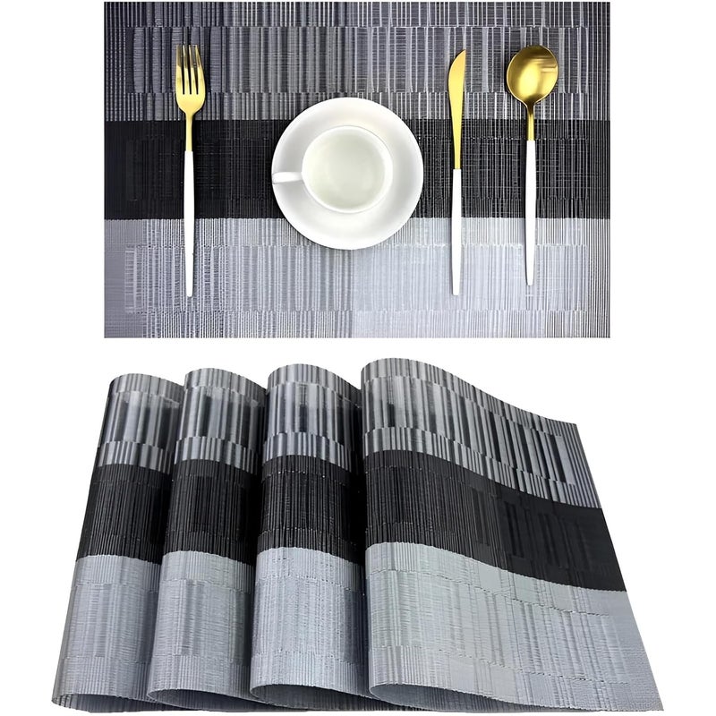 Glitzn Rectangular Crossweave Woven NonSlip Insulation HeatResistant Waterproof Stain Resistant Washable Placemat for Dining Kitchen Table Gray Black 4  - Image 1