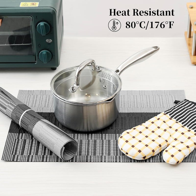 Glitzn Rectangular Crossweave Woven NonSlip Insulation HeatResistant Waterproof Stain Resistant Washable Placemat for Dining Kitchen Table Gray Black 4  - Image 5