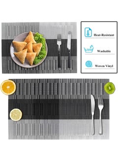 Glitzn Rectangular Crossweave Woven NonSlip Insulation HeatResistant Waterproof Stain Resistant Washable Placemat for Dining Kitchen Table Gray Black 4  - Image 2
