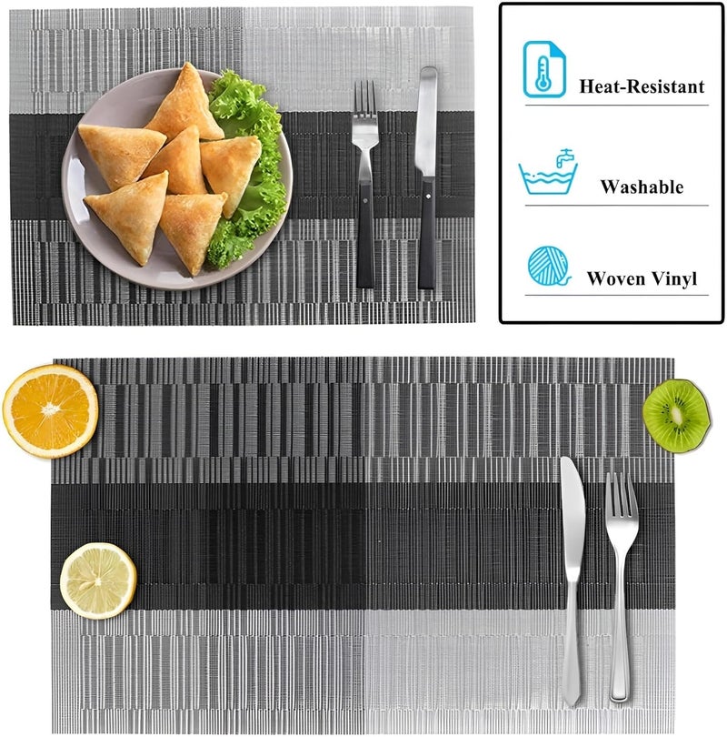 Glitzn Rectangular Crossweave Woven NonSlip Insulation HeatResistant Waterproof Stain Resistant Washable Placemat for Dining Kitchen Table Gray Black 4  - Image 2