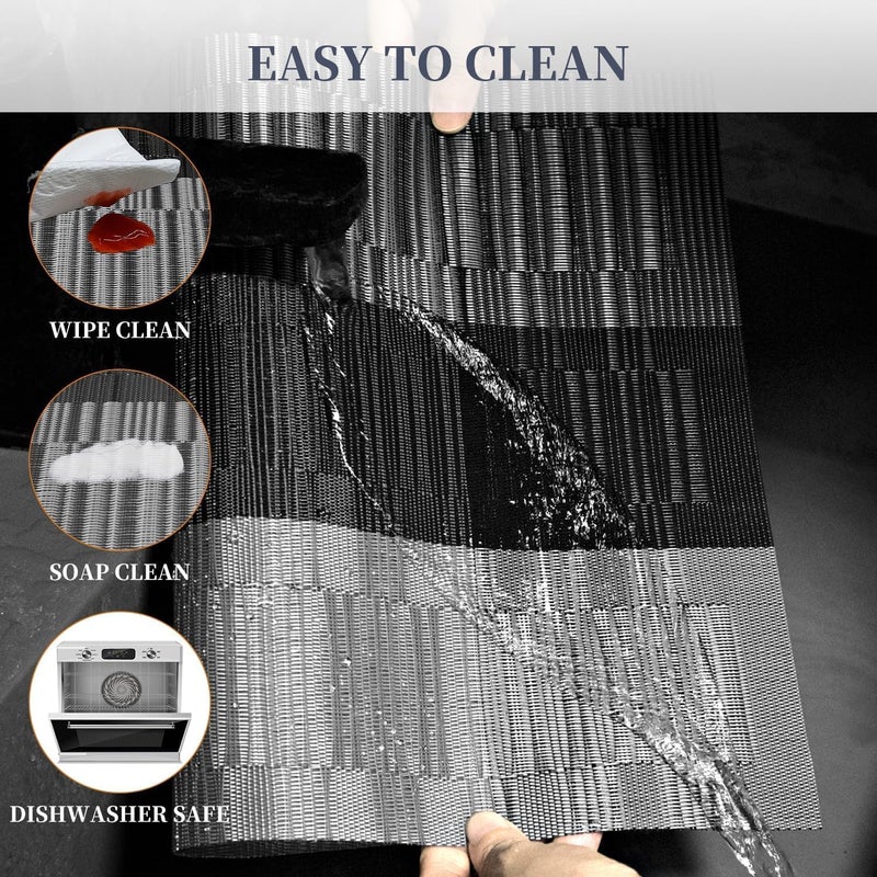 Glitzn Rectangular Crossweave Woven NonSlip Insulation HeatResistant Waterproof Stain Resistant Washable Placemat for Dining Kitchen Table Gray Black 4  - Image 4