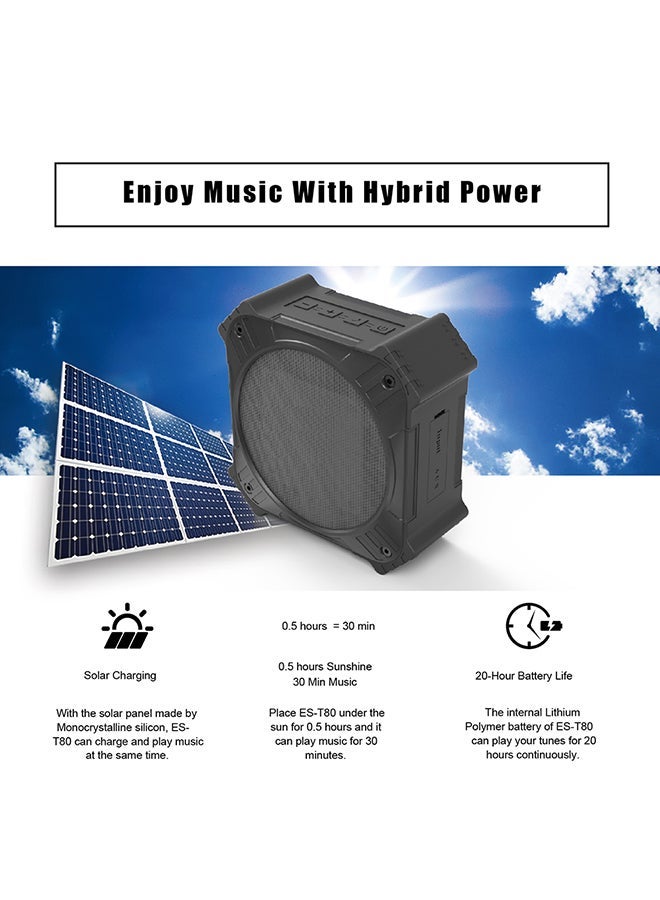 NIBEMINENT Waterproof Solar Rechargeable Subwoofer Bluetooth Speaker Black  - Image 3