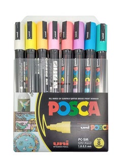 POSCA قلم تحديد الطلاء بطرف متوسط 1.8-2.5 مم، 8 ألوان ناعمة  - Image 1