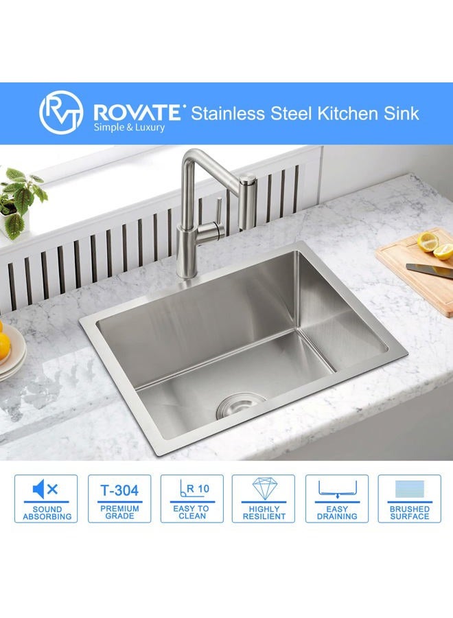 ROVATE 20 x 16 x 9 inch Kitchen Sink Undermount Single Bowl, Bar or Kitchen Sink Handmade, 304 Stainless Steel Kitchen Sinks with Strainer - Image 3