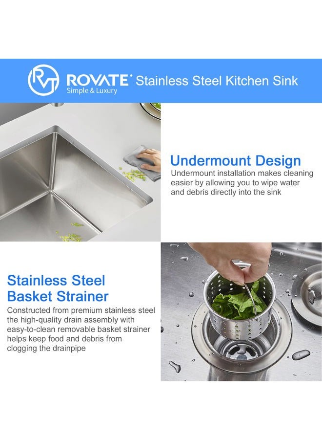 ROVATE 20 x 16 x 9 inch Kitchen Sink Undermount Single Bowl, Bar or Kitchen Sink Handmade, 304 Stainless Steel Kitchen Sinks with Strainer - Image 5