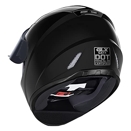 GLX خوذة دراجة نارية كاملة الوجه خفيفة الوزن ومضغوطة GLX GX11 مع واقي إضافي معتم معتمد من DOT (أسود، صغير) - Image 3