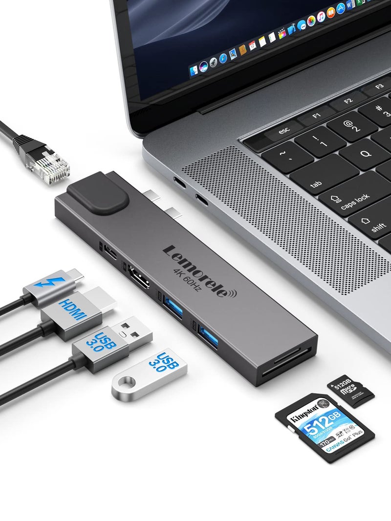Lemorele USB C Docking Station for MacBook, 7 in 2 USB C Hub with Thunderbolt 3, Gigabit Ethernet, 4K@60Hz HDMI, 2*USB 3.0, SD/TF 3.0 Card Slots, Designed for MacBook Pro/Air M1 M2 2022 2021 2020.. - Image 1