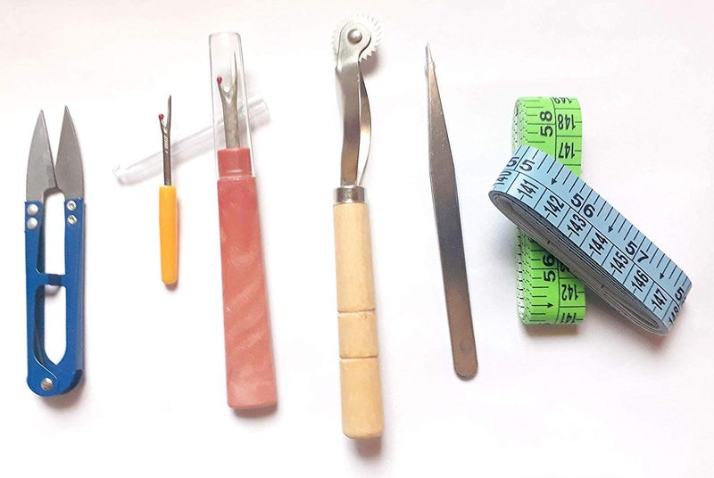 Pmw Combo Pack Sewing Tailoring Measurement Tapes 2 Pc with Seam Rippers, Thread Cutter, Tracing Marking Wheel, Over Lock Machine Tweezers - Multicolor - Image 5