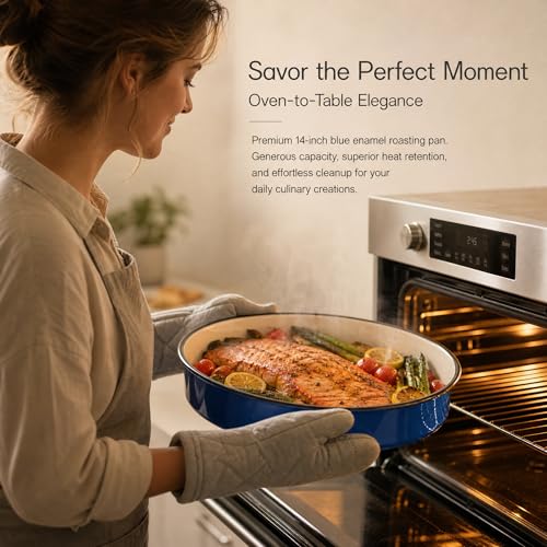 YAMMI TREE 3-Pack Enamel Roasting & Baking Pan Set 10/12/14 Inch Round Cake Pans, High Temperature Resistant Baking Dishes for Turkey Pizza Casseroles Oven Bakeware PFOA & PTFE Free Ideal Gift for Mom - CookWare - Image 5