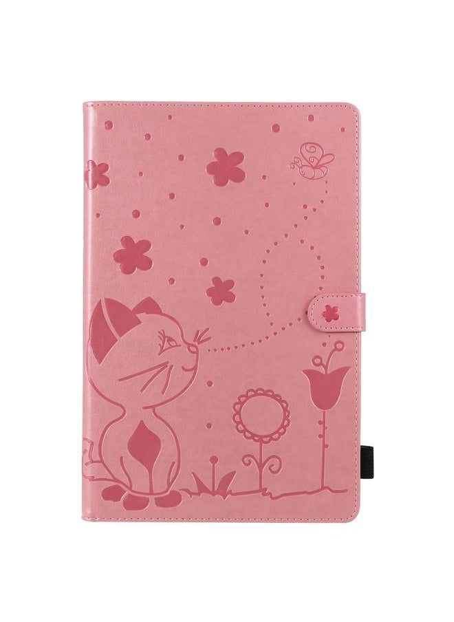 Green Tiger - Samsung Galaxy S6 Lite P610 Cat Bee Embossing Pattern Shockproof Table PC Protective Horizontal Flip Leather Case with Holder and Card Slots and Wallet and Pen Slot and Wake up Sleep Function Pink - Image 1