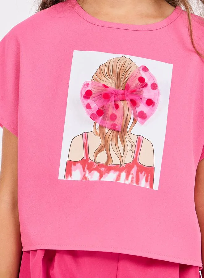 Styli Girl Graphic Print T-Shirt & Wide Leg Pants Set