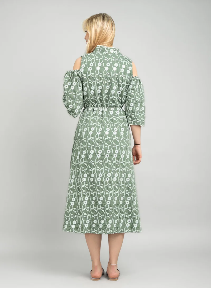 IKKXA Modern Embroidered Tie-up Jalabiya CJ1088 Green