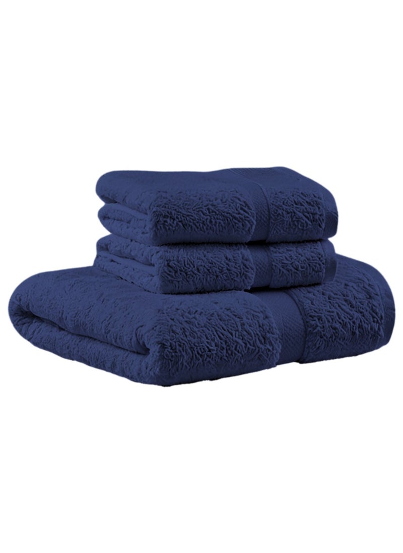 Aten Homeware ATEN Homeware 3 Piece Egyptian Cotton Bath Towels Set - 1 Extra Large Hand Towel 50 x 90 cm and 2 Face Towels 30 x 30 cm - Super Soft & Highly Absorbent, Quick Dry Towels (Navy)  - Image 1