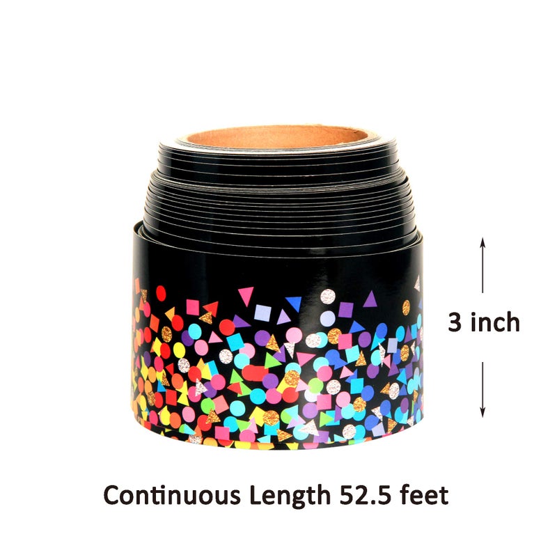 Youngever 52.5 ft Bulletin Board borders Confetti Border for Classroom Decoration, Confetti on Black - Image 2