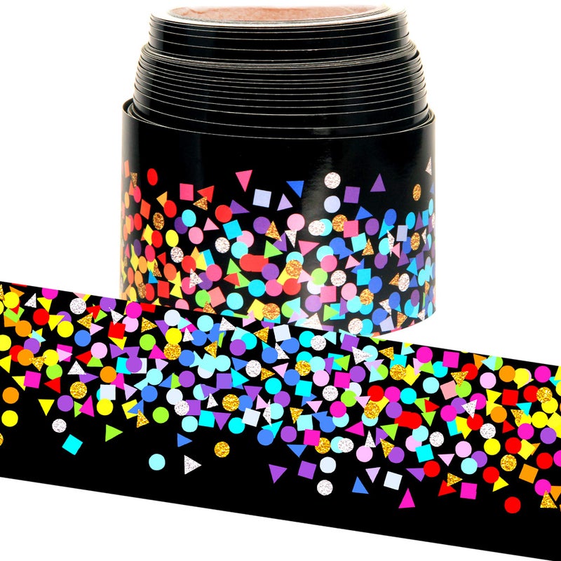 Youngever 52.5 ft Bulletin Board borders Confetti Border for Classroom Decoration, Confetti on Black - Image 1