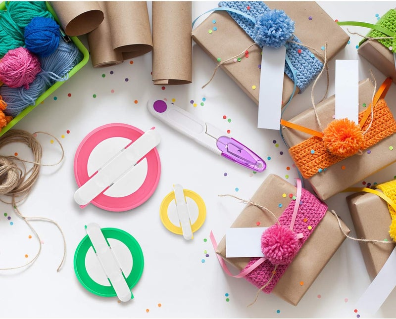 TOODOO Pom Pom Maker, 4 Different Sizes Pompom Maker Fluff Ball Needle Craft DIY Wool Knitting Craft Knitting Wool Tool Kit with Thread Cutter Scissors (Color Set B) - Image 5