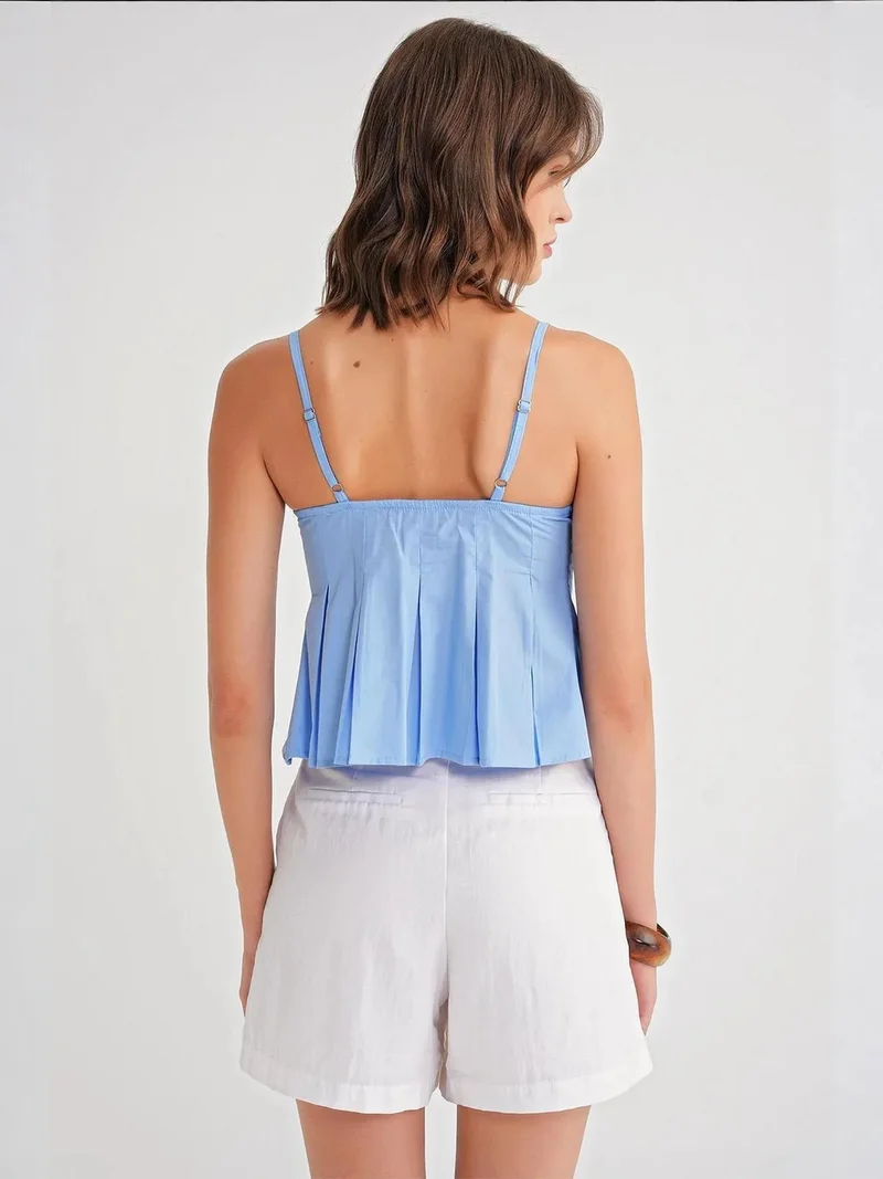 Mixray Maya Blue Sweetheart Neck Button-Front Peplum Cami Top for Women | Best Price UAE
