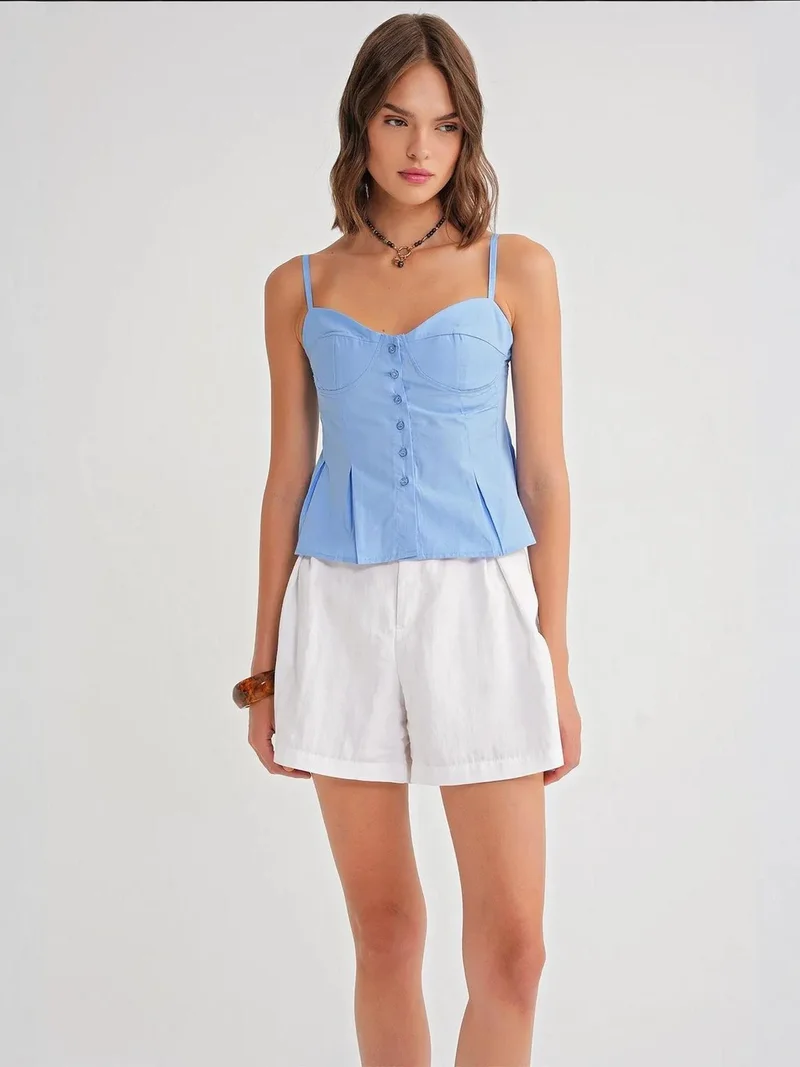 Sweetheart Neck Button-Front Peplum Cami Top