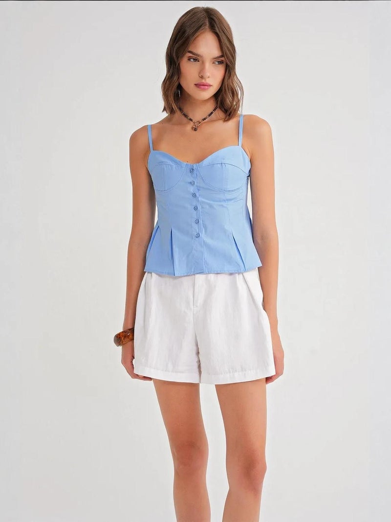 MixRay Sweetheart Neck Button-Front Peplum Cami Top - Image 1
