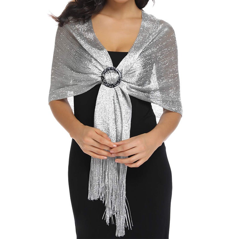 Bridal Shimmer Shawl Scarf for Evening Party 5# silver black ring 